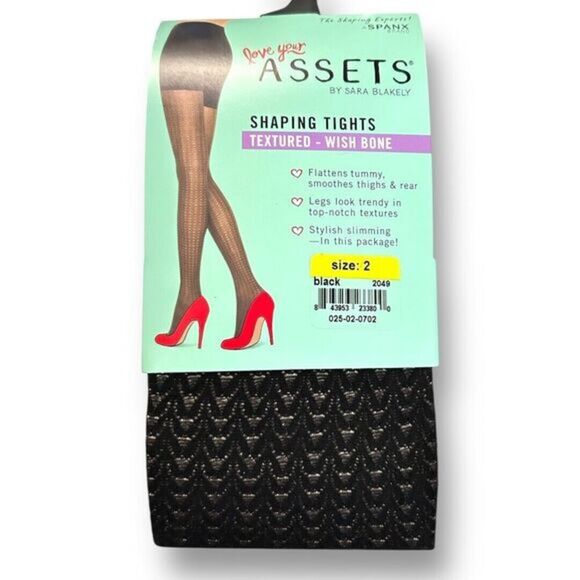 Love Your Assets Sara Blakely Tights Size 2 Black Textured Wishbone Shaping NWT - Picture 2 of 7